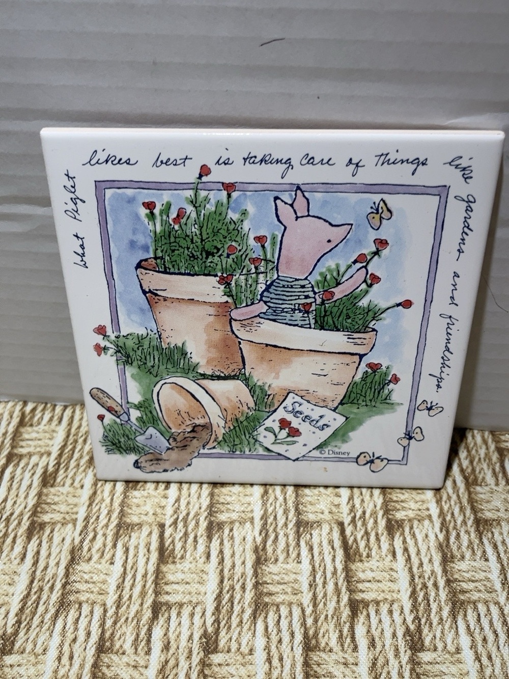 Disney Winnie the Pooh Garden Tile - Pink Piglet Illustration